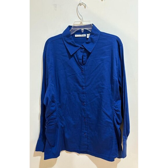 Envision Studio Royal Blue Button-Up Stretch Blouse 3X - Picture 2 of 3